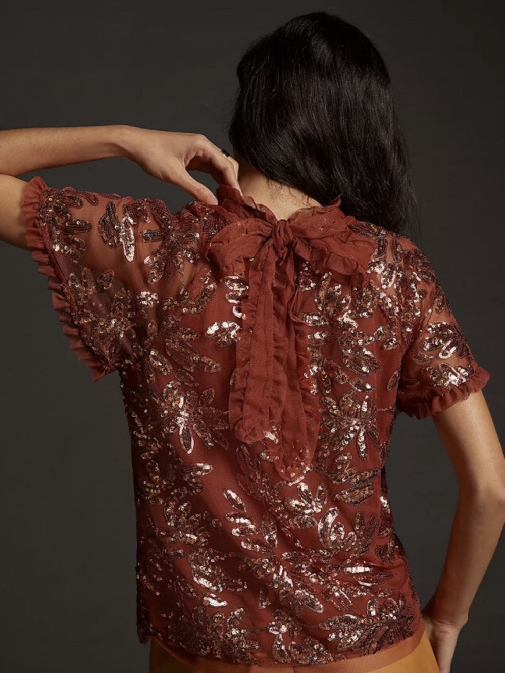 Anthropologie Copper Sequin Leaf Mesh Blouse Large New with tags - Picture 2 of 12